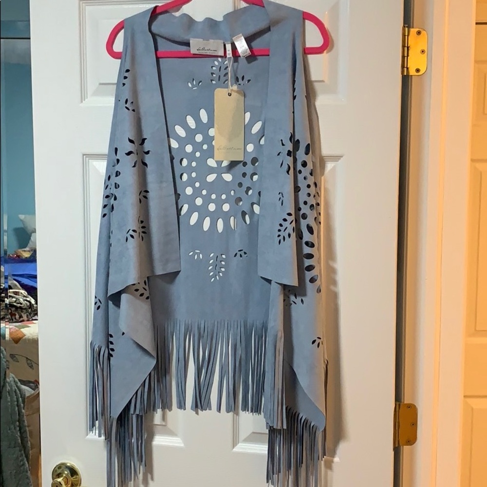 Blue Fringe Laser Cut Vest